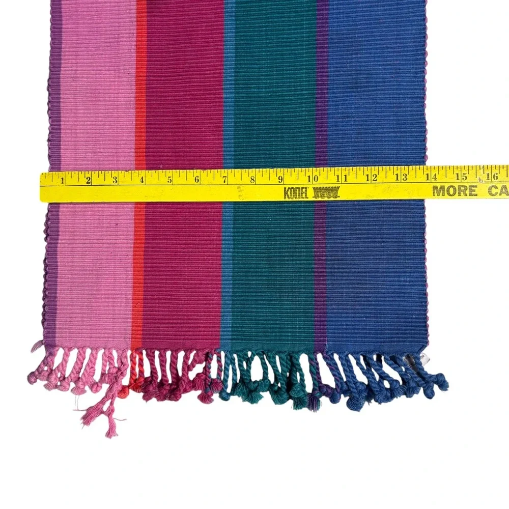 Pier 1‎ Imports Multi Color Striped Cotton Table Runner 14x72 Boho Fringe VTG